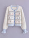 Bow-Embellished Knit Cardigan with Round Neck and Button Detail