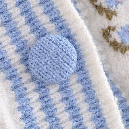 Elegant Bow-Embellished Knit Cardigan with Round Neck and Button Details