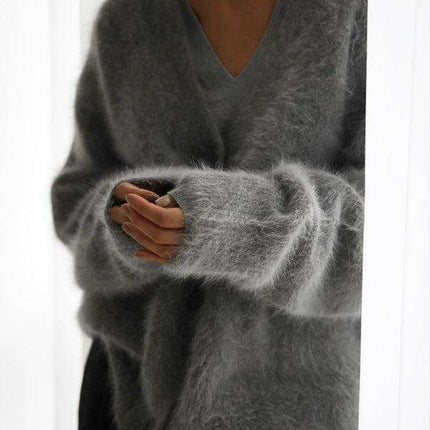 Chic Comfort V-Neck Cozy Oversized Knit Cardigan - Women's Sweater