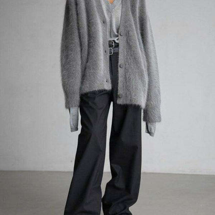 Chic Comfort V-Neck Cozy Oversized Knit Cardigan - Women's Sweater