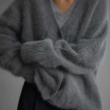 Chic Comfort V-Neck Cozy Oversized Knit Cardigan - Women's Sweater