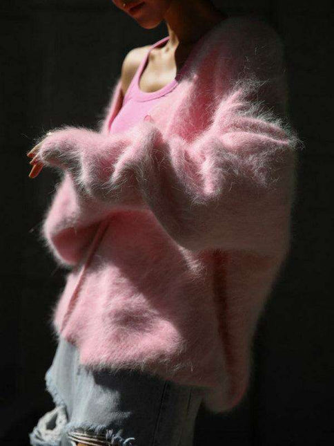 Chic Comfort V-Neck Cozy Oversized Knit Cardigan - Women's Sweater