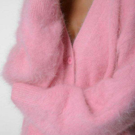 Chic Comfort V-Neck Cozy Oversized Knit Cardigan - Women's Sweater