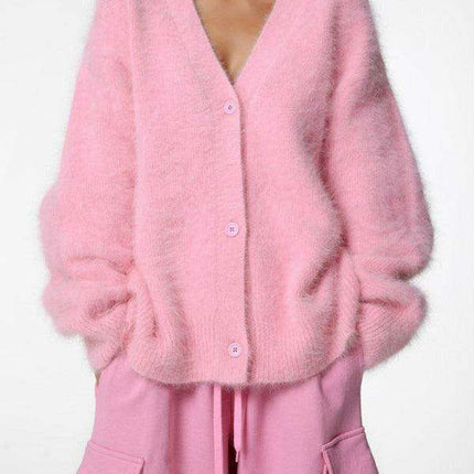 Chic Comfort V-Neck Cozy Oversized Knit Cardigan - Women's Sweater