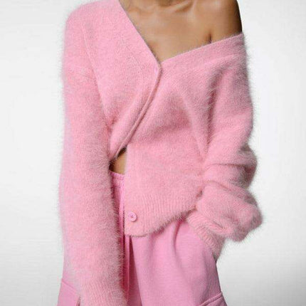 Chic Comfort V-Neck Cozy Oversized Knit Cardigan - Women's Sweater