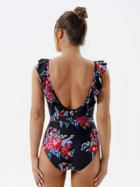Elegant Floral Backless Women's Swimsuit