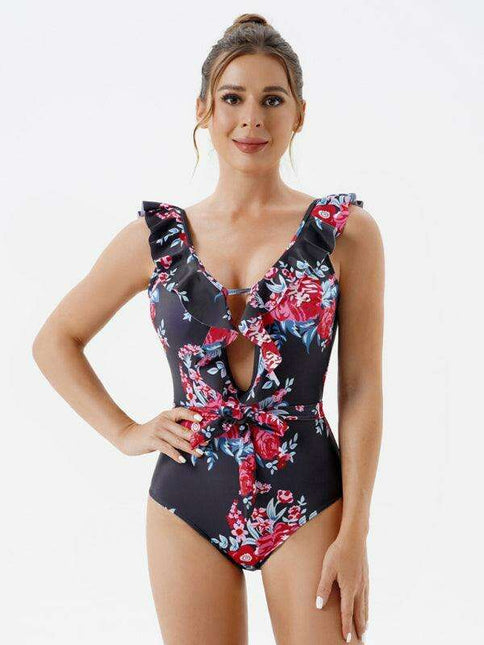 Elegant Floral Backless Women's Swimsuit