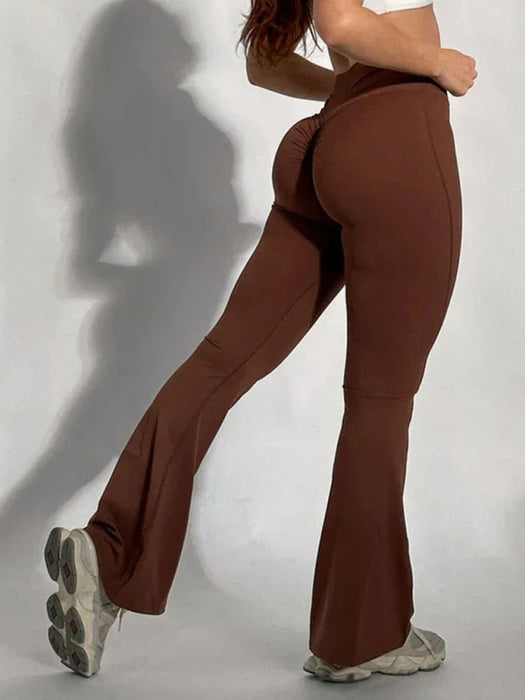 Peach High-Waisted Flared Yoga Leggings with Butt-Lift Effect