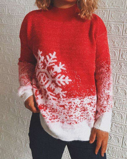 Charming Christmas Snowflake Sweater with Cozy Half Turtleneck for Women