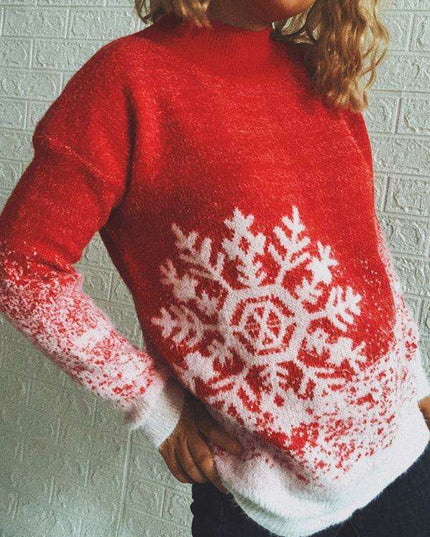 Charming Christmas Snowflake Sweater with Cozy Half Turtleneck for Women