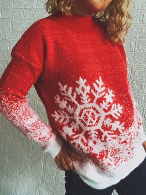 Cozy Snowflake Colorblock Knit Christmas Sweater for Women