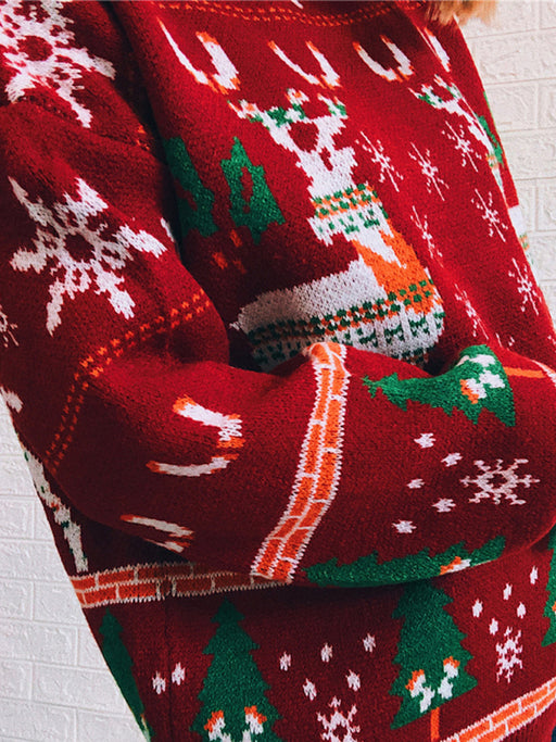 Elk Snowflake Festive Knit Pullover for Women