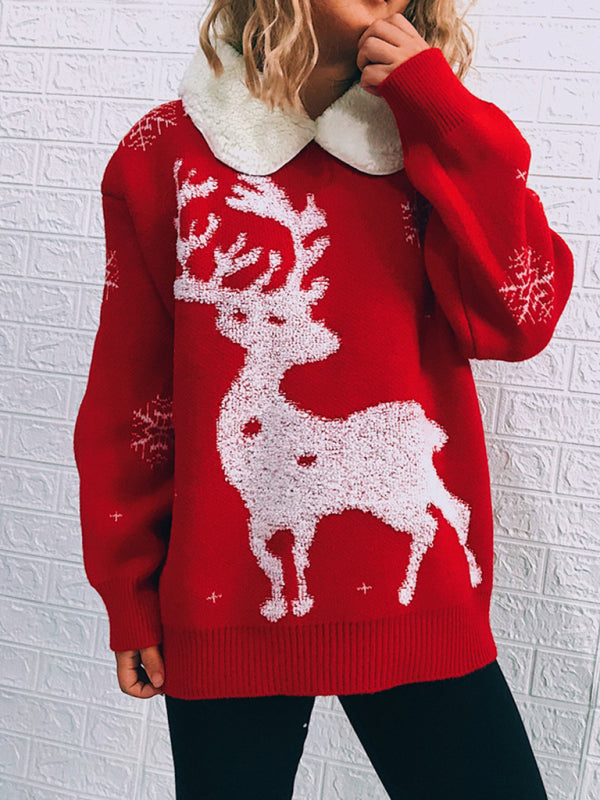 Christmas Patchwork Knit Sweater - Women's Festive Holiday Top