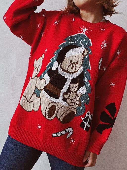 Festive Christmas Bear Knit Sweater - Women's Holiday Wardrobe Essential