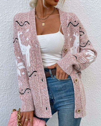 Cozy Christmas Reindeer Knit Cardigan - Women's Festive Sweater for Winter Warmth