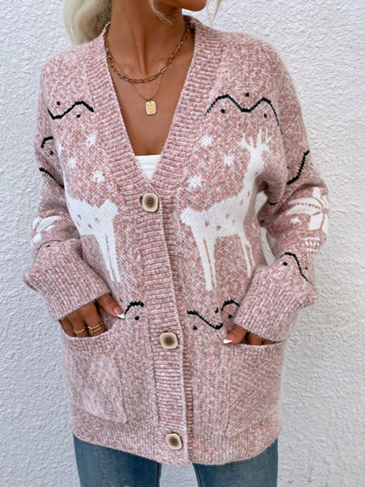 Women's Knit Single Breasted Christmas Fawn Cardigan Sweater