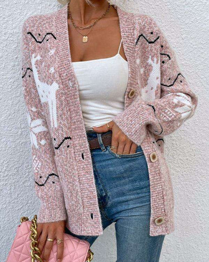 Cozy Christmas Reindeer Knit Cardigan - Women's Festive Sweater for Winter Warmth