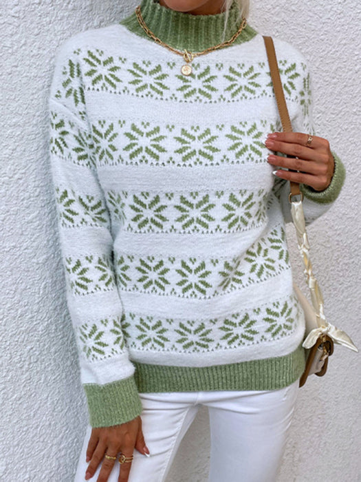 Cozy Christmas Snowflake Print Women's Half Turtleneck Sweater