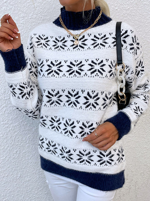 Women's Knitted Half Turtleneck Christmas Snowflake Sweater