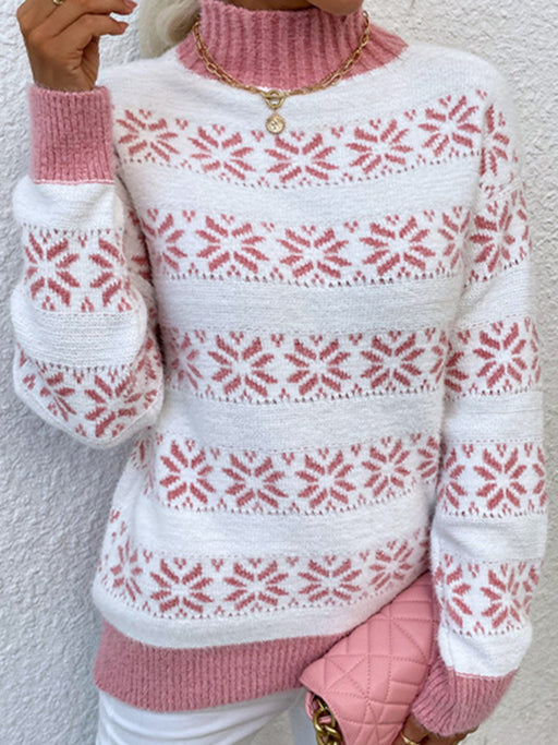 Festive Snowflake Print Women's Half Turtleneck Sweater