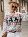 Festive Holiday Jacquard Knit Pullover with Snowflakes and Christmas Trees