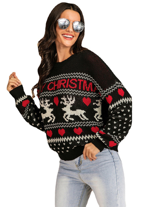 Cozy Christmas Reindeer Jacquard Sweater for Women