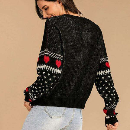 Festive Women's Reindeer Jacquard Knit Pullover Sweater
