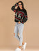 Festive Reindeer Patterned Jacquard Knit Sweater for Ladies