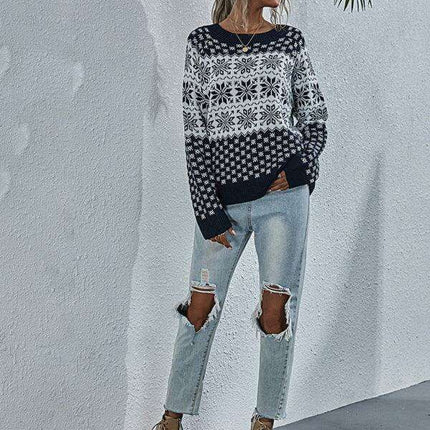 Cozy Snowflake Knit Holiday Sweater - Women's Festive Pullover