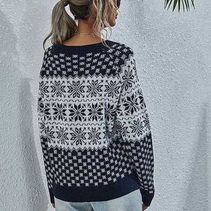 Cozy Snowflake Knit Holiday Sweater - Women's Festive Pullover