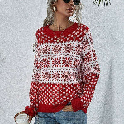 Cozy Snowflake Knit Holiday Sweater - Women's Festive Pullover