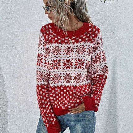 Cozy Snowflake Knit Holiday Sweater - Women's Festive Pullover