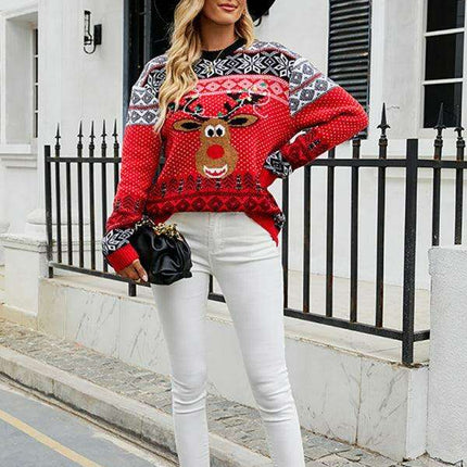 Charming Holiday Reindeer Women's Sweater - Cozy & Fashionable for Winter
