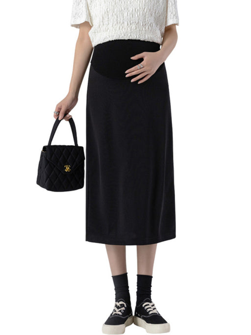 Elegant Maternity High Waist Dress with Back Split - Stylish Comfort for Expecting Moms