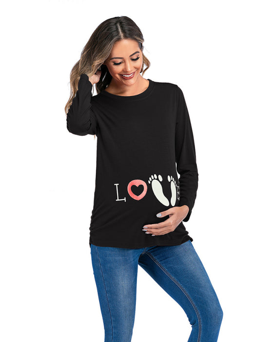 Chic Maternity Blouse with Sweet Footprint Detail for Fashionable Mothers