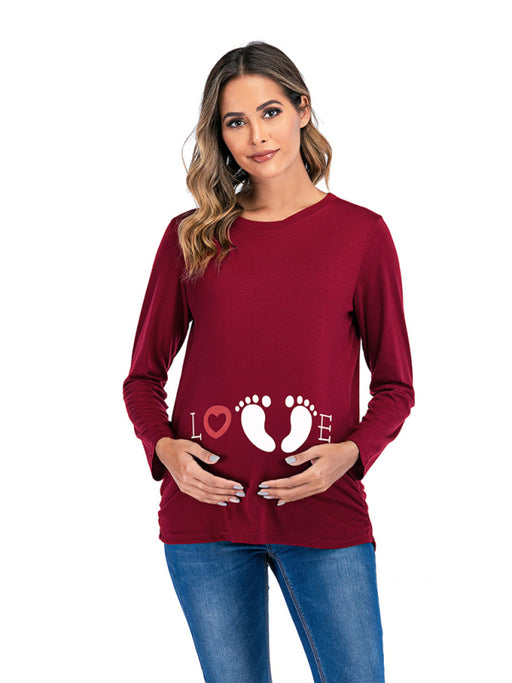 Sweet Footprint Print Maternity Top for Trendy Moms