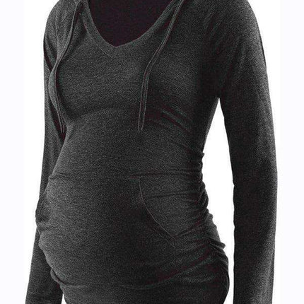 Stylish Hooded Maternity Sweatshirt with Pockets and Long Sleeves