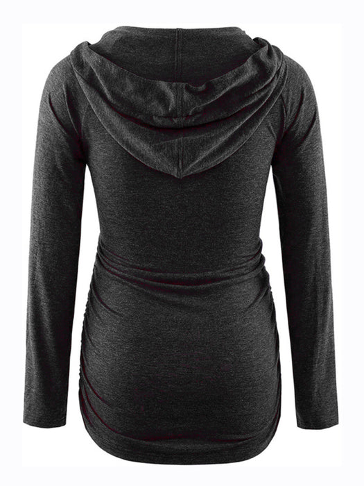 Stylish Hooded Maternity Tunic with Pockets and Long Sleeves