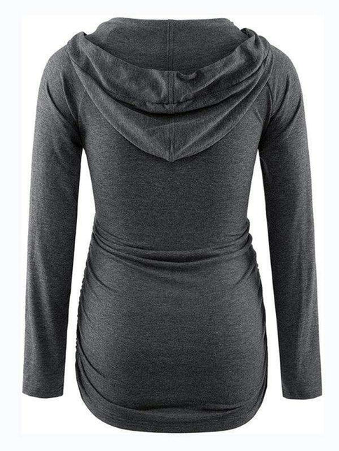 Stylish Hooded Maternity Sweatshirt with Pockets and Long Sleeves