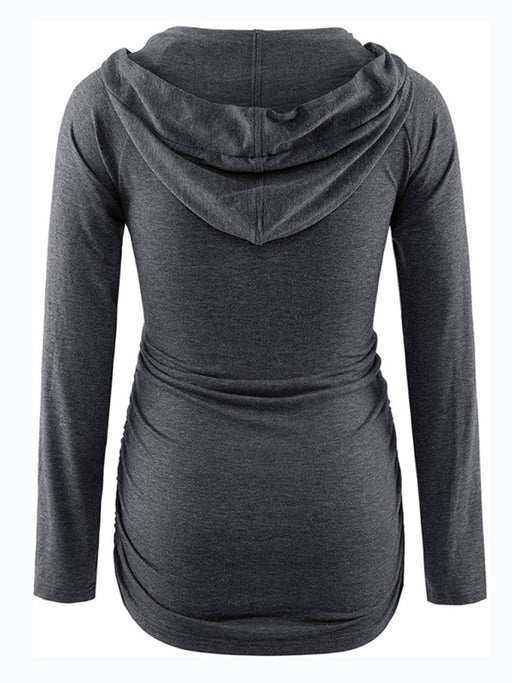 Chic Hooded Maternity Top with Pockets and Long Sleeves