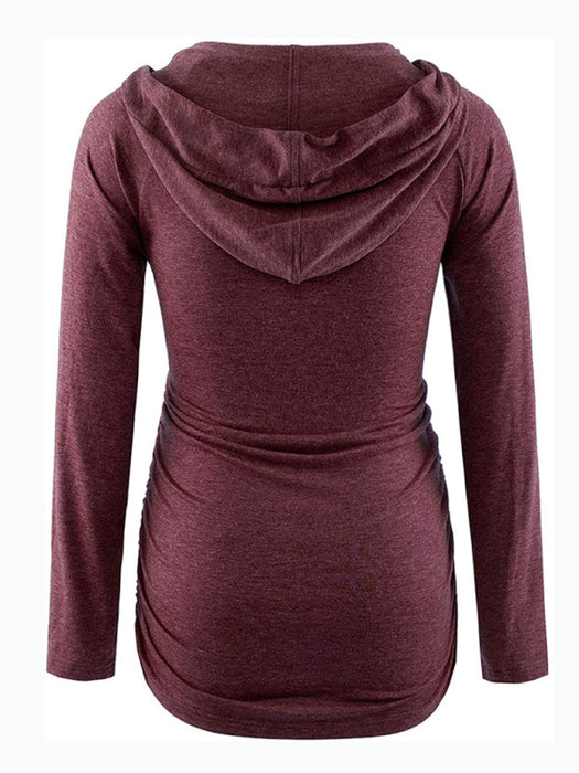 Stylish Hooded Maternity Tunic with Pockets and Long Sleeves