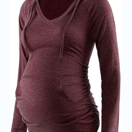 Stylish Hooded Maternity Sweatshirt with Pockets and Long Sleeves