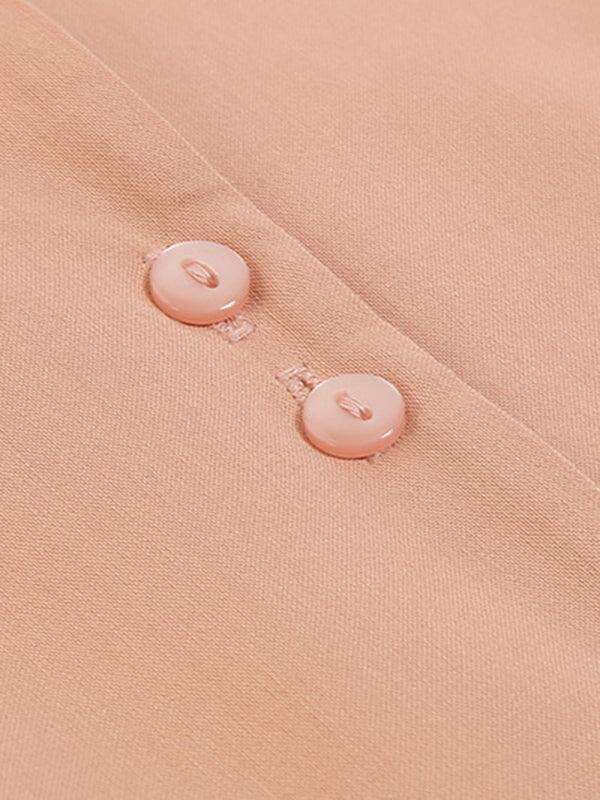 Elegant Adjustable Waist Maternity Dress with V-Neck and Button Front