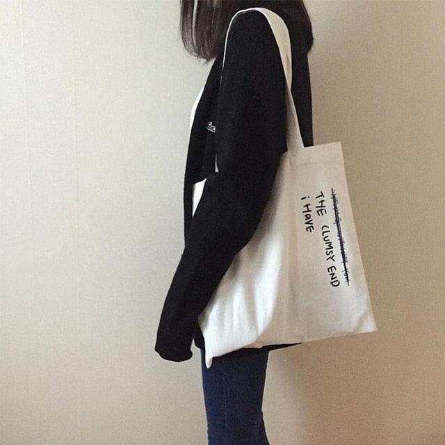 Trendy Letter-Print Eco-Friendly Cotton Tote Bag for Fashion Enthusiasts