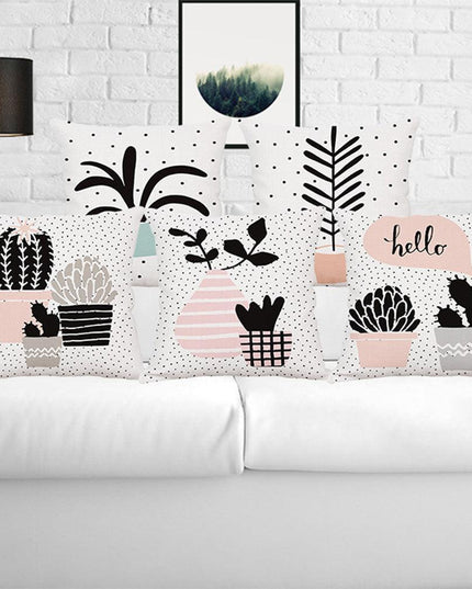 Elegant Potted Cactus Linen Pillow Cover - Sophisticated Home Decor Accent