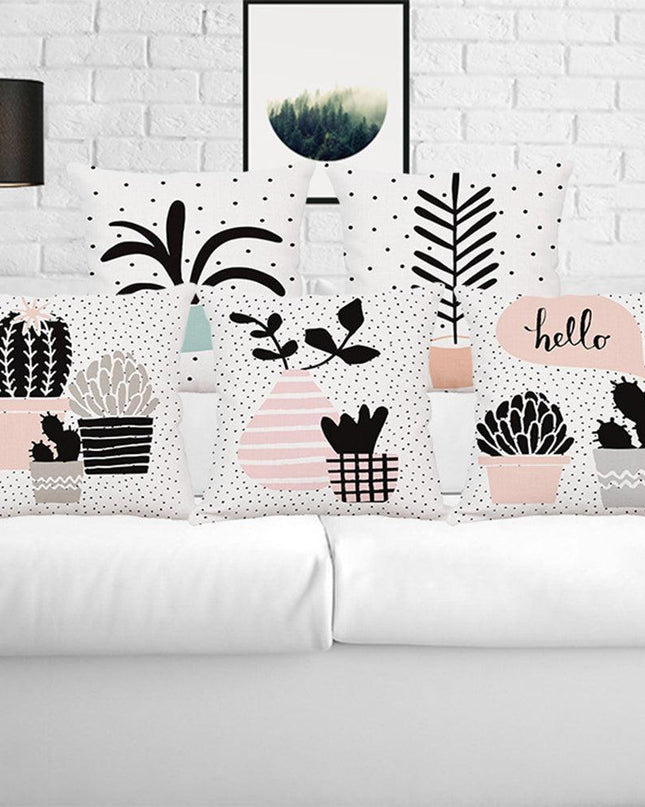 Elegant Potted Cactus Linen Pillow Cover - Sophisticated Home Decor Accent