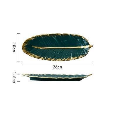 Green Leaf Ceramic Platter Tray - Elegant Home Decor Essential