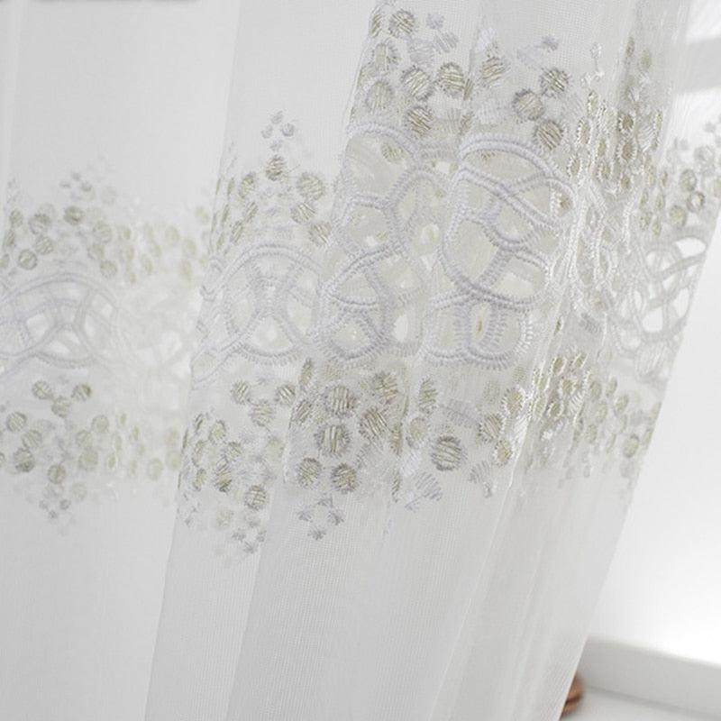 Luxury Botanica Modern Geometric Embroidery Tulle Window Curtains - Translucidus, European Style - Très Elite