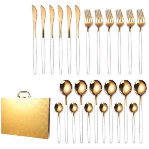 Elegant Botanica Gold Finish Cutlery Set in Gift Box - Premium Tableware Collection