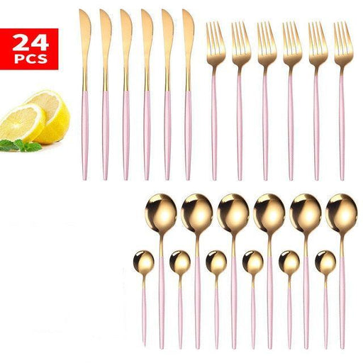 Elegant Botanica Gold Finish Cutlery Set in Gift Box - Premium Tableware Collection